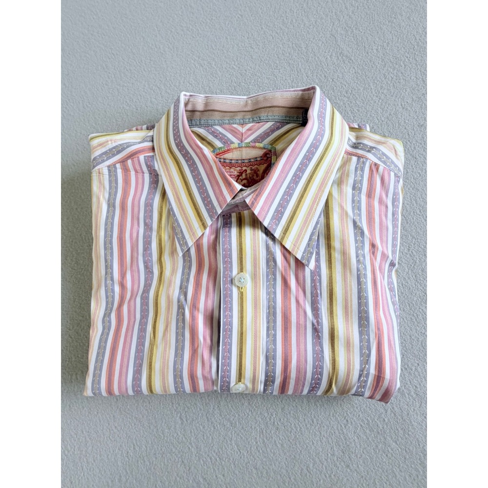 Robert Graham Mens Knowledge Wisdom Truth Striped Button Down Shirt Multi Color
